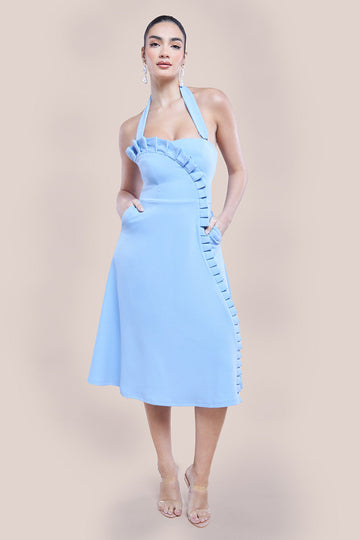 Frilled Halter Neck Strap Midi Dress Goddiva